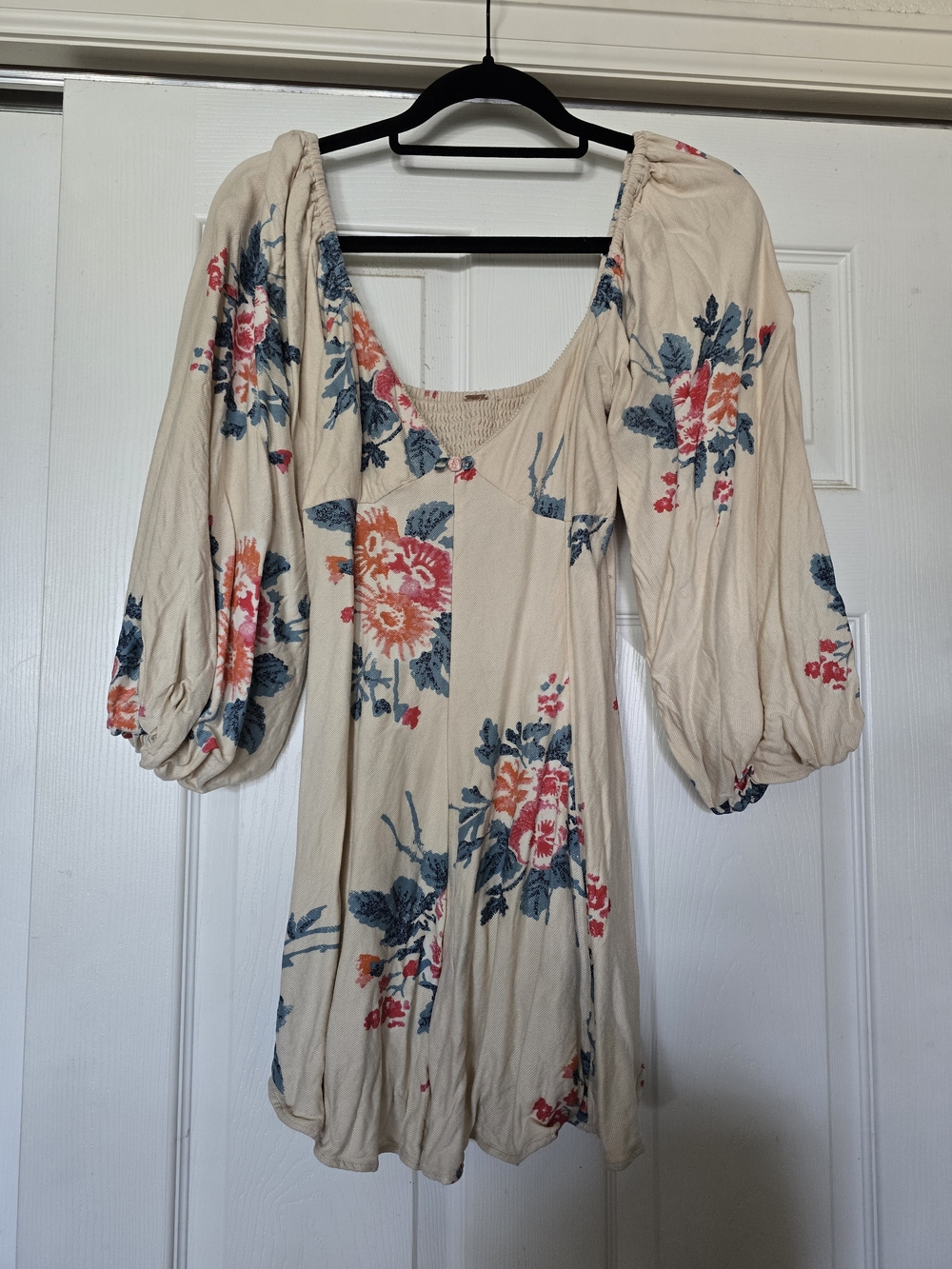 Free People Cream Mini Dress with Coral & Blue Floral Print